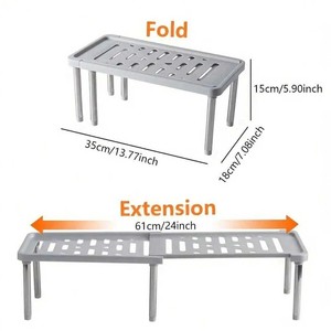 Extendable <b>Kitchen</b> Storage <b>Rack</b> Double Layer Countertop Organizer For Spice Bottles And Kitchenware White Gray - Product Image 4