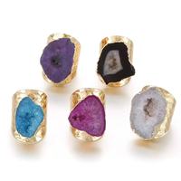 Bague en Agate Druzy Quartz, Pierre Naturelle Irrégulière, Plaqué Or, avec Cristal de Guérison