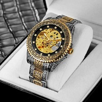 Montre mécanique automatique pour homme de créateur, best-seller, vintage, gravée, squelette, avec fond transparent et bracelet en acier