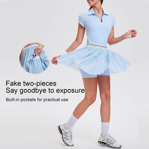Vestido de tenis para mujer, conjunto de Falda plisada con cuello Polo transpirable de secado rápido y pantalones cortos integrados, traje de Yoga de Golf Pickleball <span class=keywords><strong>Padel</strong></span> - Product Image 1