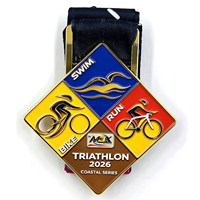 Médaille sportive personnalisée 2D 3D en alliage de zinc, récompense métallique pour les coureurs de marathon avec ruban imprimé pour les événements de course à pied 5K 10K, de boxe et de trail.
