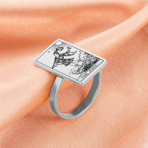Anillo de oro con tarjeta de Tarot para mujer, sortija de boda Vintage de acero inoxidable, Horóscopo Vikingo, joyería - Product Image 1
