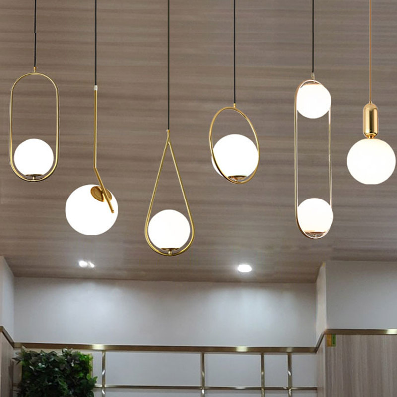 nordic vintage decoration lamp modern chandelier luxury kitchen hanging light ball frosted milk round glass pendant light