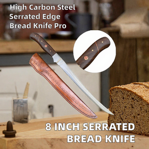Cuchillo para Pan de 8 Pulgadas de Acero al Carbono, Cuchillo para Cortar Pan con Hoja Dentada, Mango de Madera y Funda para Panadería y Cocina - Product Image 2