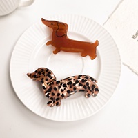 Aksesoris Rambut Jepit Desain Dachshund Motif Leopard Warna Karamel Manis Terbaru, Logo Custom, Untuk Wanita, Cocok untuk Gaya Rambut Updo di Bagian Belakang Kepala