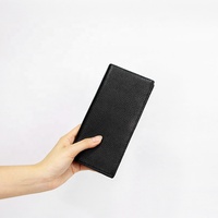 Dompet Kulit Panjang Pria Model Vintage Custom Grosir Tahan Lama Portabel Motif Solid Hitam Gesper Terbuka Kantong Koin PU RFID untuk Kartu Kredit
