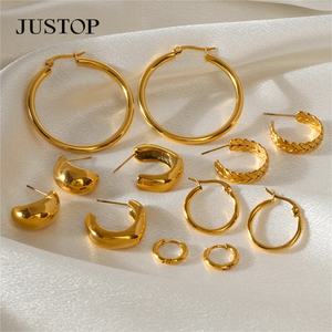 Aretes de Acero Inoxidable Chapados en Oro de 18K JUSTOP, Resistentes al Agua, Estilo Grueso, No se Deslustran, Joyería de Moda para Mujeres, Fiestas - Product Image 1
