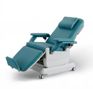 Hospital Dialysis Relining Patient Treatment Used Manual Phlebotomy Chair Blood Donation Chair for Sale Case Custom Blue Metal