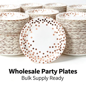 Assiettes en papier jetables à pois or rose blanc 7 pouces, assiettes décoratives pour desserts, fournitures de fête pour anniversaire, mariage, fête nuptiale - Product Image 5