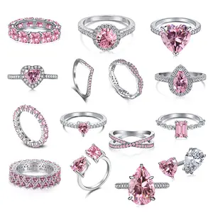 Anillos de plata 925 por mayor différents styles bijoux fins zircon cubique rose diamant bagues en argent sterling 925 femmes