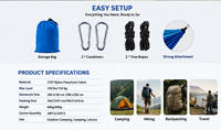 Hamac de camping portable avec sangles réglables, balançoire suspendue en nylon/toile 210T pour l'extérieur