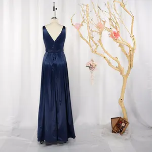 Thời Trang Tùy Chỉnh Phía Trước Và Trở Lại V Cổ Xếp Li Modest Mùa Hè Dresses Phụ Nữ Sexy Buổi Tối Ăn Mặc Với Vành Đai Tinh Thể