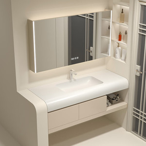 Combinación de mueble de baño sencillo, mueble de lavabo color crema, lavabo - Product Image 2