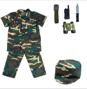 Kostum Seragam Tentara Kustom Anak-anak, dengan Aksesori Grosir Kostum Militer untuk Anak-anak