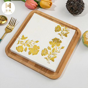 Serviettes imprimées à motif de pivoines, serviettes carrées à motif de pivoines en feuille d'or, pour les fêtes, les réceptions, les rassemblements et les événements haut de gamme - Product Image 1