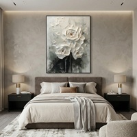 Peinture à l'huile florale épaisse sur toile, pivoine blanche, art décoratif mural peint à la main pour la décoration intérieure