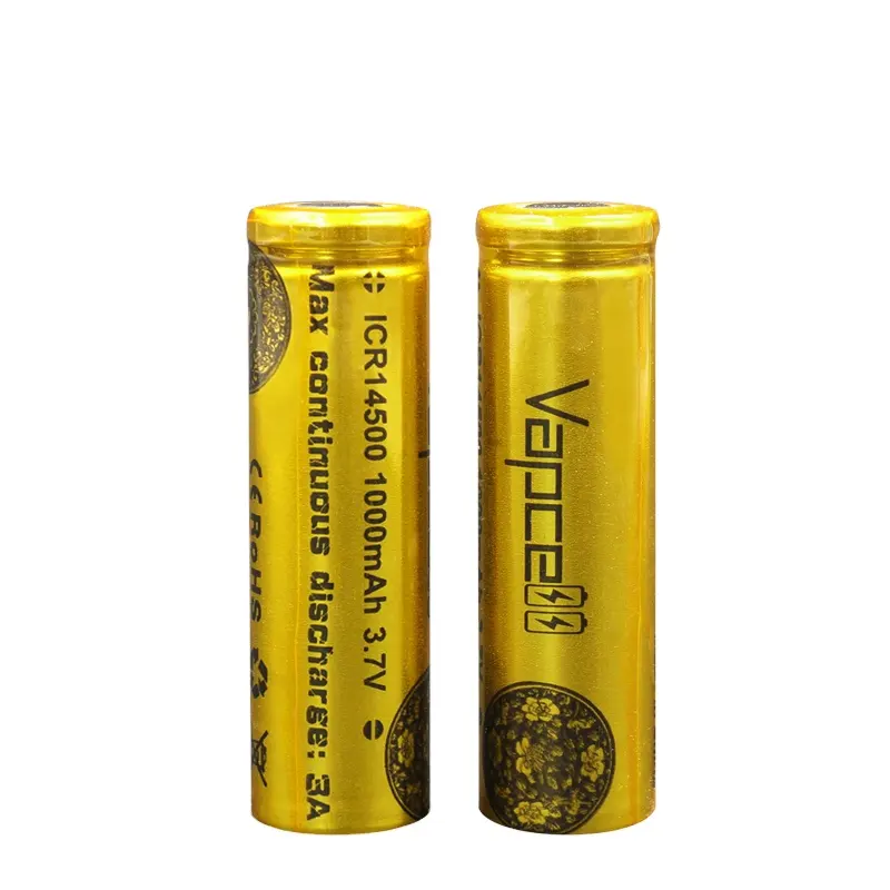 De almacenamiento de la batería de litio 14500 de celda de li-Ion vapcell ICR14500 1000mah 3A oro 3,7 v li lon baterías para la linterna