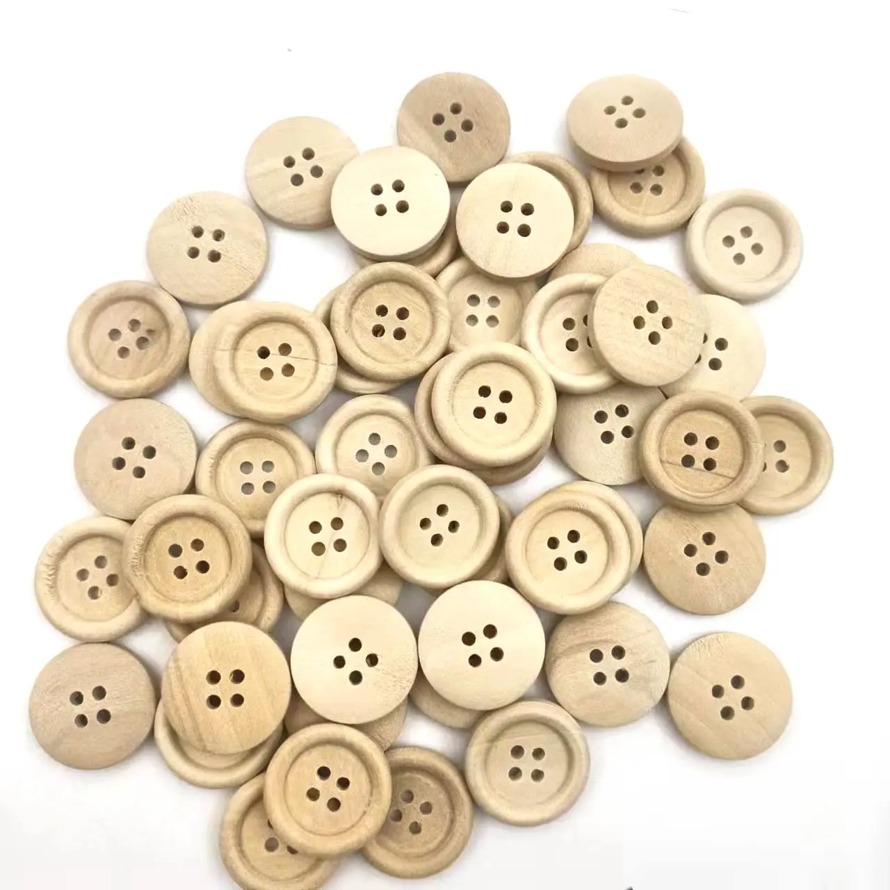 100pcs Natural Color Wooden Buttons in Bulk Round Decorative Wood Buttons 4 Holes