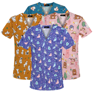 Nuevo estilo Unisex mujeres médico Scrub Tops 100% algodón elástico Scrub Tops uniformes médicos impreso Scrubs Top ropa de trabajo médica - Product Image 3