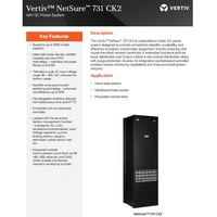 Système d'alimentation intégré autonome Emerson Vertiv Netsure 731 CK2 pour armoire réseau distribuée, 1000A 48V CC, pour intérieur