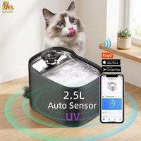 Fontaine à eau automatique pour animaux de compagnie OEM 2,5 L en acier inoxydable avec capteur, sans fil, fonctionnant sur batterie, compatible WiFi pour chats