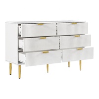 Commode blanche à 6 tiroirs avec design traditionnel pour chambre et salon, rangement autonome