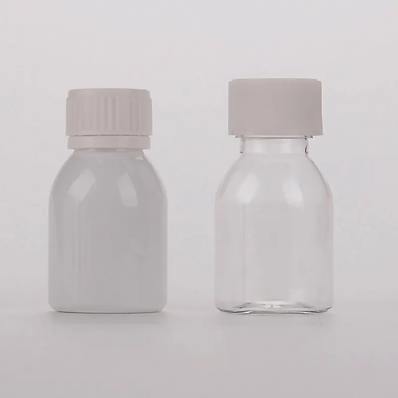 Botol kapsul cair bubuk pil kemasan obat Amber putih grosir kapasitas kecil plastik 2oz 60ml dengan tutup sekrup