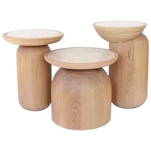 Meja kopi ek, desain Modern kayu Solid marmer meja tiga potong