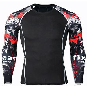 Haut de sport à compression performante, coupe ajustée, col rond, manches longues, pour homme, noir, en spandex, séchage rapide et anti-plis, PIHA SPORTS - Product Image 2