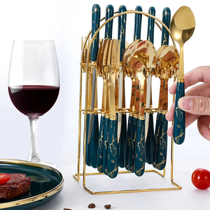 Bán Buôn 24-Mảnh Thanh Lịch Kim Loại Dao Kéo Bộ Quà Tặng Ánh Sáng Sang Trọng Phong Cách Dao Muỗng Nĩa Flatware Bộ - Product Image 4