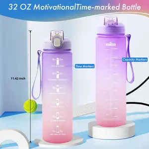 1L Sports Multicolor Gradient Water Bottle Motivational PP BPA Free Bottles For Male Female Set 1000ML Portable Reusable Cups