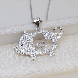 Colgante de Plata S925 con Diseño de Cerdo del Zodiaco, Perla, Cabello de Feto 7-8, Colgante para Mujer, Colgante Xiang, Accesorios de Joyería DIY, Bandeja Vacía 2050 - Product Image 5