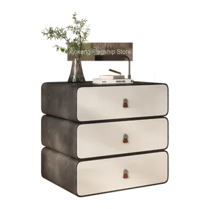 Mesita de noche de madera maciza moderna de gama alta 2025, mesitas de noche de almacenamiento creativas giratorias de cuero de grano de madera de lujo, muebles de dormitorio - Product Image 1