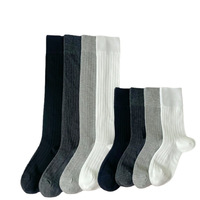 Chaussettes longues tendance et fines, chaussettes en coton noires et blanches unies jusqu'aux genoux