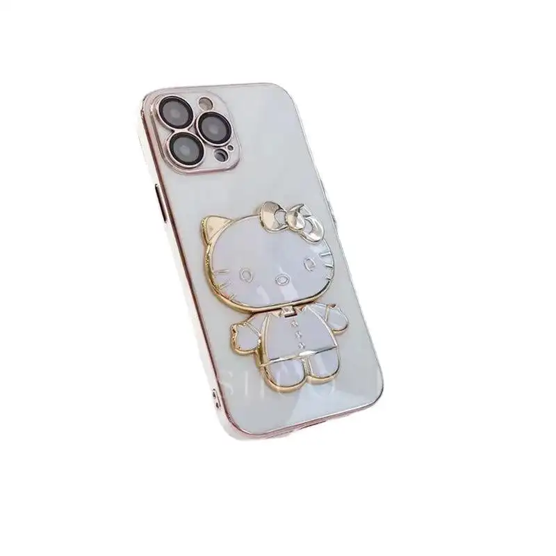 Popular with girls Hello Cute Kitty 3D Cat Makeup Mirror Mobile TPU Phone Case For iPhone 14 13 12 11 Pro max with Holder
