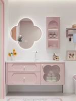 Ensemble de meuble-lavabo mural de 80 pouces, style Sweet, violet, avec vasque en céramique intégrée, plusieurs tiroirs et miroir, pour hôtel et hôpital