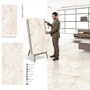 Vistaar Onix Com Bianco Glossy GVT PGVT Porcelain Tiles 600x1200mm Premium White Onyx Collection - Product Image 1