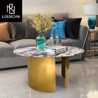 Table basse en marbre avec pieds dorés, design unique et luxueux, salon, table basse ronde moderne de luxe pour la maison
