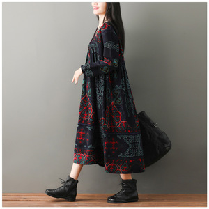 Di Fabbrica di alta Qualità Donna Allentato Vestito A Maniche Lunghe <span class=keywords><strong>Lungo</strong></span> Stile Etnico <span class=keywords><strong>Abito</strong></span> di Lino - Product Image 4