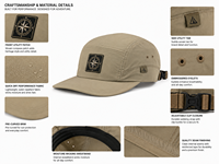 Gorra de béisbol de 5 paneles con tela de secado rápido, parche de brújula y forma de camper para minoristas de aventuras, etiqueta personalizada, para todas las estaciones.