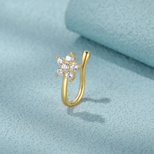 CANNER Bijou de piercing pour le nez, Faux anneau de nez à clipser en forme de fleur avec diamant pétale, pour femmes et filles - Product Image 2