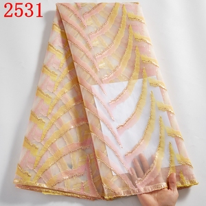 Tissu de dentelle africaine dorée 5 Yards 2021 Brocart Nigerian French <span class=keywords><strong>Net</strong></span> Lace Fabric High Quality Lace for Diy Dress 2531 - Product Image 6