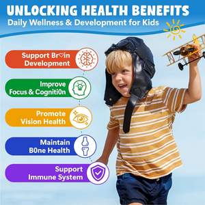 Gummies DHA pour enfants, oméga 3 d'algues, gummies oméga 3 avec <span class=keywords><strong>choline</strong></span>, lutéine, vitamine D3, B12, calcium, zinc pour le développement du cerveau et des yeux des enfants - Product Image 3