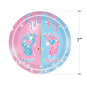 Kit de fournitures de fête jetables : assiettes en papier, gobelets, serviettes, décorations pour fête de révélation du sexe (garçon ou fille) - Product Image 4