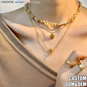 CAIOOCHE Nouvelle Collection <span class=keywords><strong>Collier</strong></span> Pendentif Patte de <span class=keywords><strong>Chat</strong></span> en Acier Inoxydable avec Nacre Naturelle, Bijoux Anti-ternissement, Laiton en Gros - Product Image 3