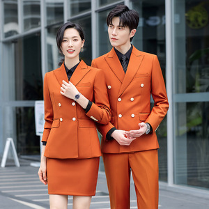 Double Breasted Suit Men Formal Wear Orange Wool Blend <b>Work</b> Attire - Product Image 1