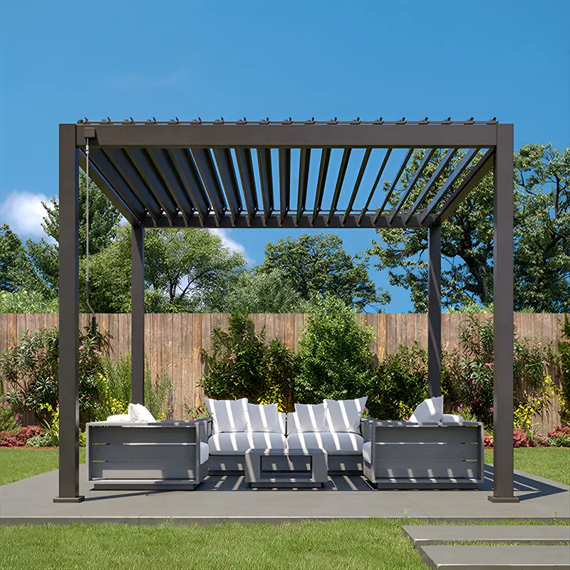 Pergola da esterno moderno di lusso personalizzato in alluminio impermeabile feritoia motorizzata tetto in metallo Pergola da giardino