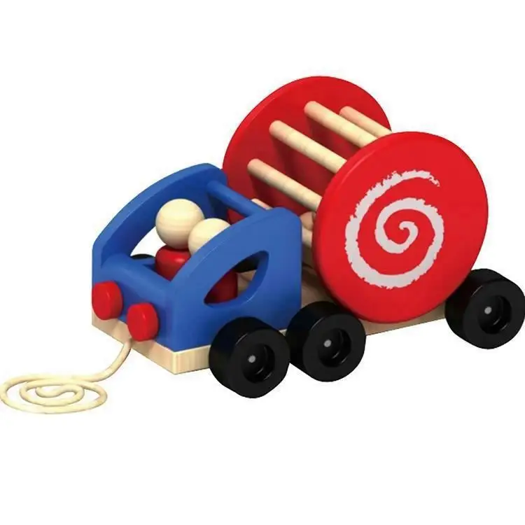 Popüler serin çocuklar ahşap itme oyuncak araba oynarken