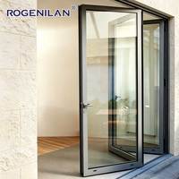 Porte pliante en verre trempé en aluminium sur mesure de l'usine Rogenilan, porte de patio à double vitrage extérieur à 3 panneaux, portes accordéon