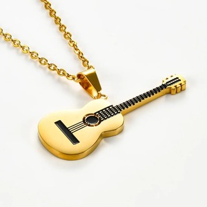 Collier chaîne de guitare en acier inoxydable, pendentif pour hommes et femmes, breloques Hip Hop Punk, couleur or argent, bijoux cadeaux, 1 pièce - Product Image 1